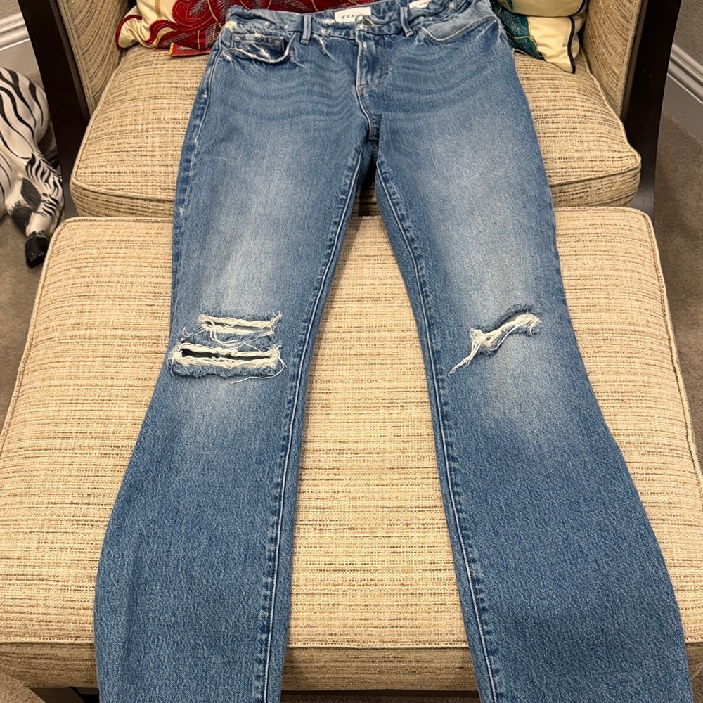 Frame Denim Light Blue Ripped Skinny Jeans